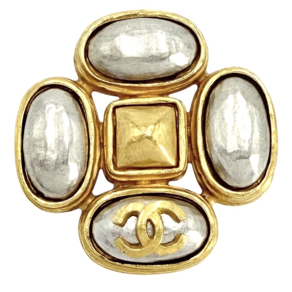 CHANEL Authentic Vintage Gold Logo Brooch